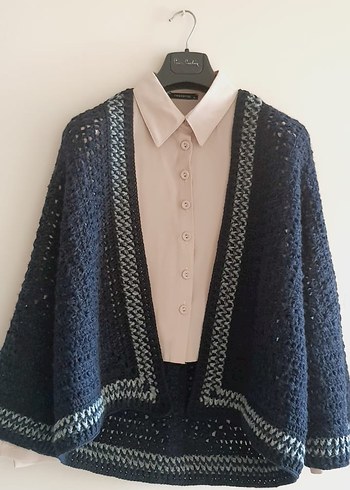 Bohem Gri Detaylı lacivert Örgü Kadın Hırka - Görsel 2