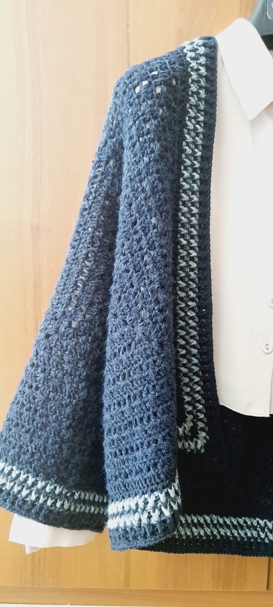 Bohem Gri Detaylı lacivert Örgü Kadın Hırka - Görsel 3