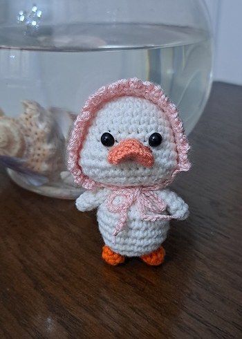 Pembe Bebek Şapkalı Örgü anahtarlık Ördek - Görsel 2