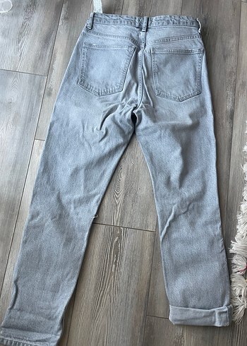 Gri Kadın Bol Kesim Midi Boy Denim Pantolon - Görsel 5