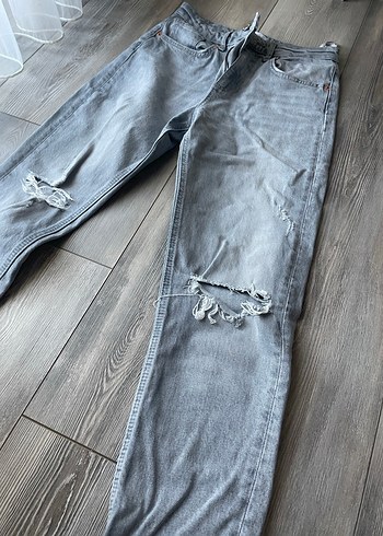 Gri Kadın Bol Kesim Midi Boy Denim Pantolon - Görsel 4