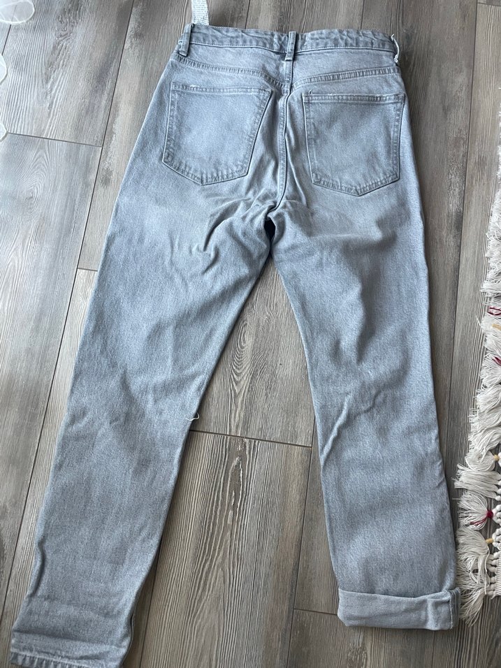 Gri Kadın Bol Kesim Midi Boy Denim Pantolon - Görsel 5