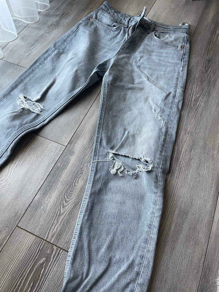 Gri Kadın Bol Kesim Midi Boy Denim Pantolon - Görsel 4