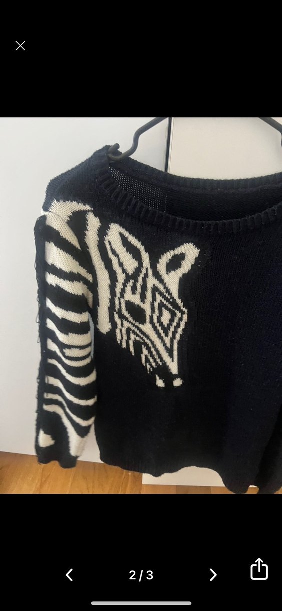 Zebra Desenli Siyah Triko Kadın Kazak - Görsel 2