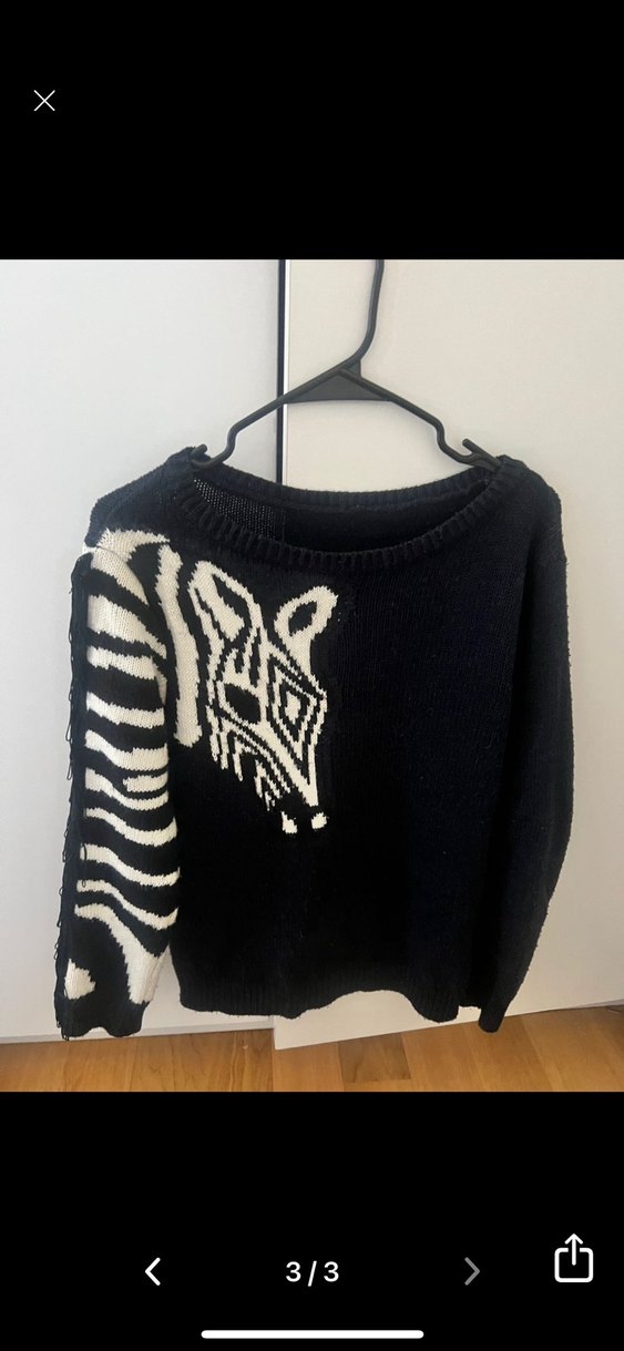 Zebra Desenli Siyah Triko Kadın Kazak - Görsel 3