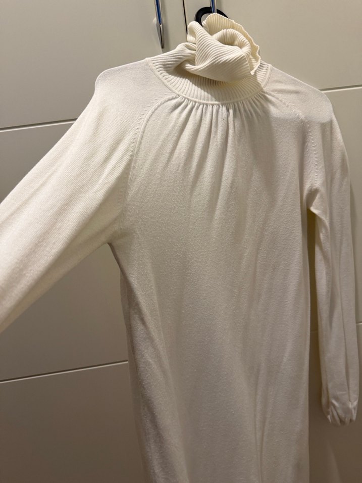 Kadın Beyaz Yüksek Yakalı Midi Triko Elbise - Görsel 2