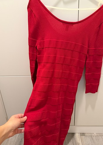 Kırmızı Triko Midi Elbise - Görsel 4