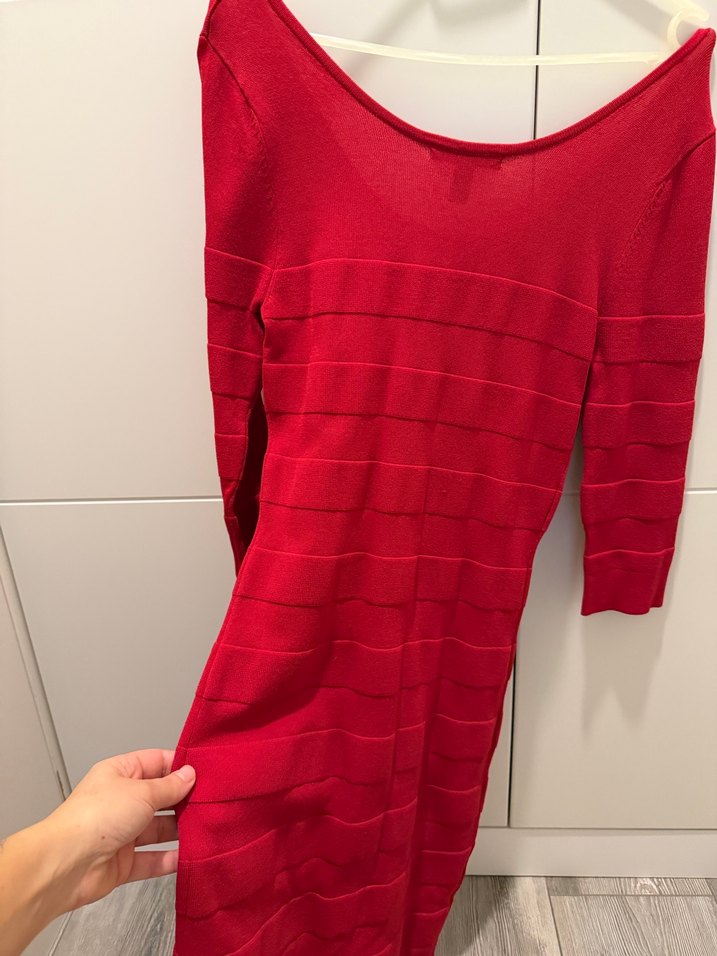 Kırmızı Triko Midi Elbise - Görsel 4