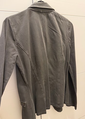 Gri Keten Düğmeli Kadın Ceket - Görsel 2