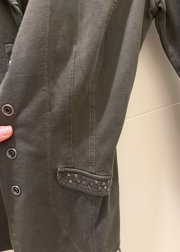 Gri Keten Düğmeli Kadın Ceket - Görsel 3