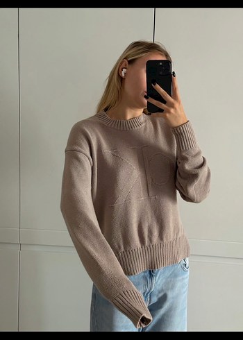 Bej Kadın Triko Bisiklet Yaka Salaş Kazak - Görsel 3