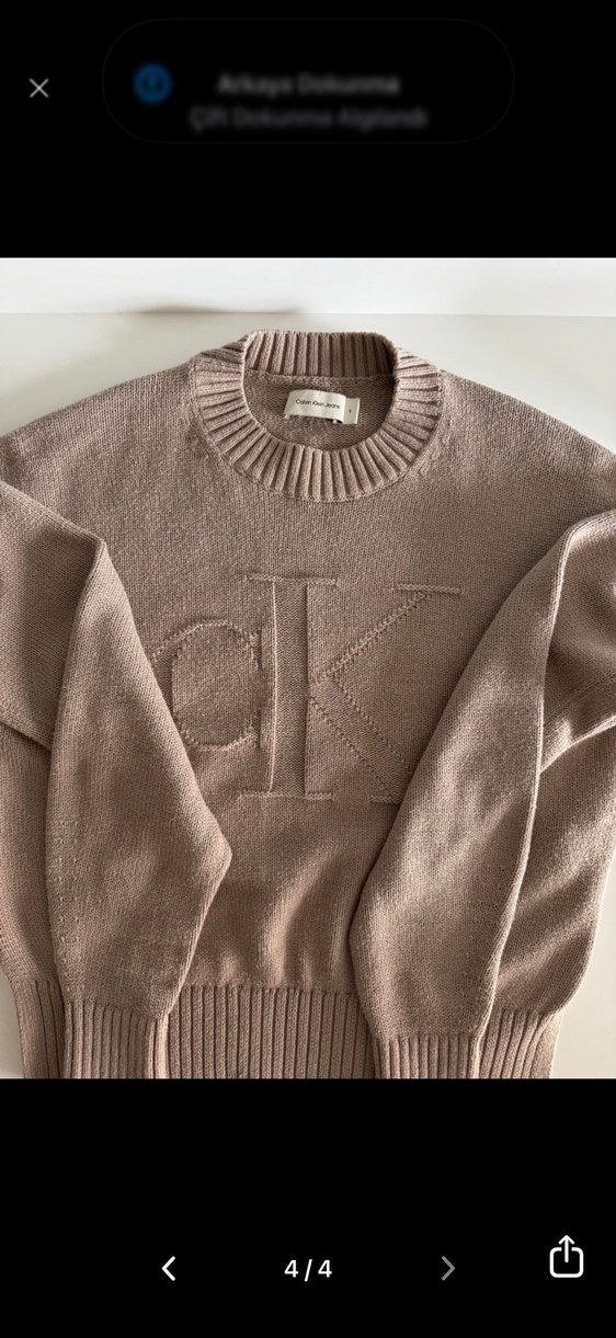 Bej Kadın Triko Bisiklet Yaka Salaş Kazak - Görsel 4