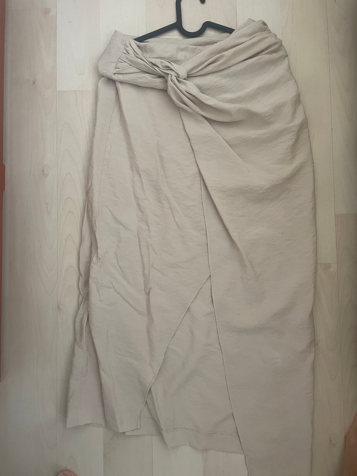 Bej Midi Etek Drapeli Kesim - Görsel 2