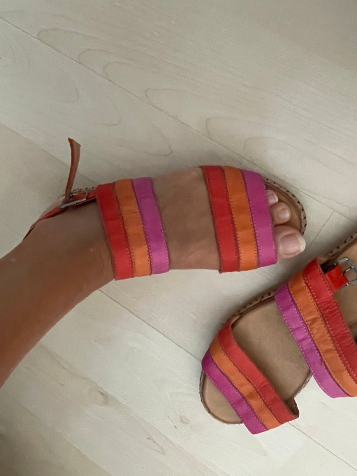 Renkli Bohem Kadın Dolgu Topuklu Sandalet - Görsel 5