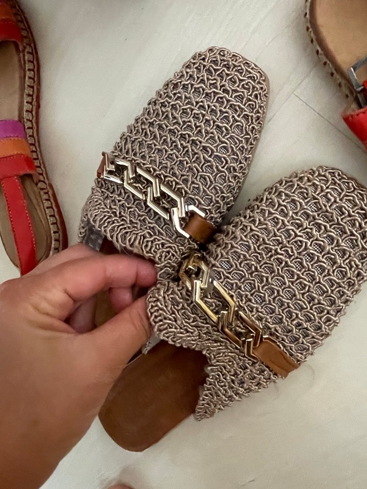 Zincir Detaylı Örgü Bohem Topuklu Kadın Terlik - Görsel 3