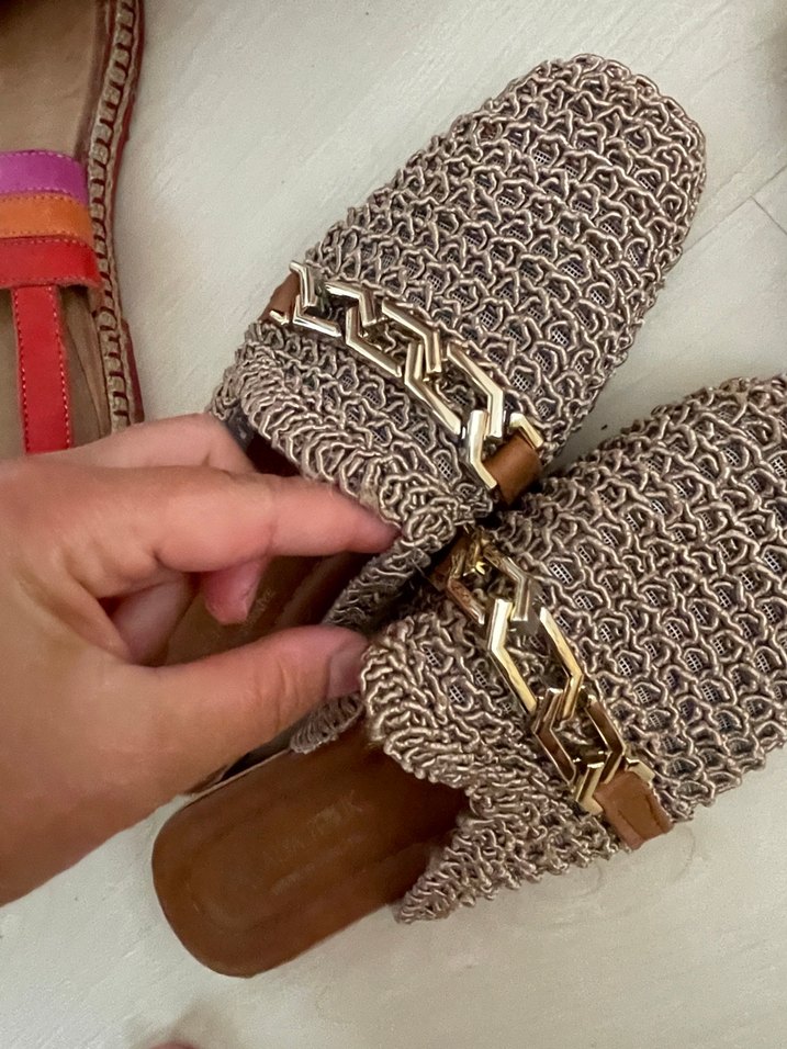 Zincir Detaylı Örgü Bohem Topuklu Kadın Terlik - Görsel 2