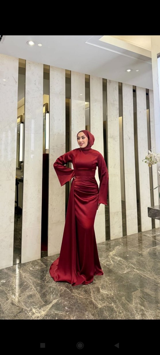 Bordo Drapeli Uzun Abiye Elbise - Görsel 2