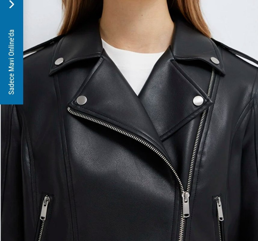 Siyah Parlak Kadın Deri Biker Ceket - Görsel 3
