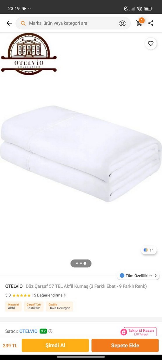 OTELVIO Beyaz Düz Çarşaf 3 Ebat - Görsel 3