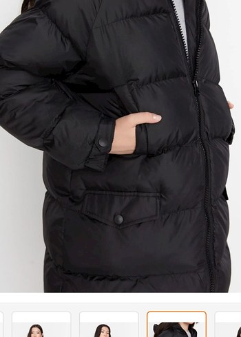 Siyah Şişme Midi Kadın Kışlık Mont - Görsel 2