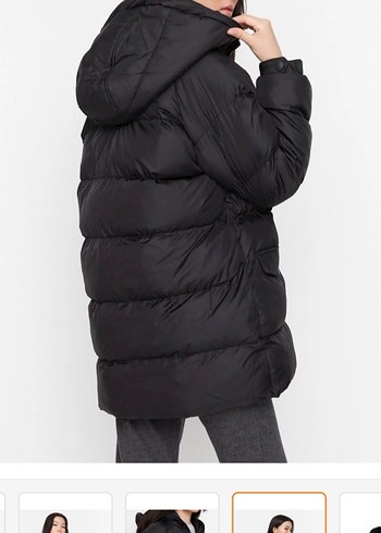 Siyah Şişme Midi Kadın Kışlık Mont - Görsel 3