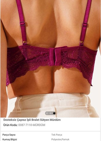 Desteksiz Çapraz İpli Mürdüm Bralet Sütyen ikili 85B - Görsel 3