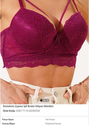 Desteksiz Çapraz İpli Mürdüm Bralet Sütyen ikili 85B - Görsel 2