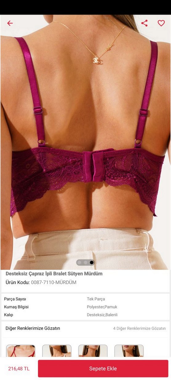 Desteksiz Çapraz İpli Mürdüm Bralet Sütyen ikili 85B - Görsel 3
