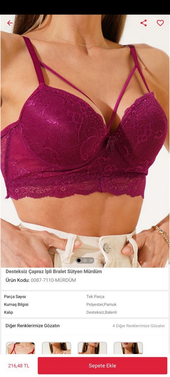 Desteksiz Çapraz İpli Mürdüm Bralet Sütyen ikili 85B - Görsel 2