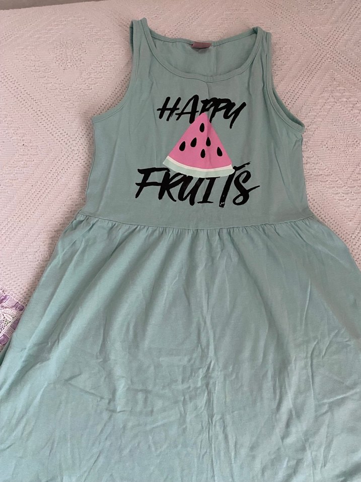 Kız Çocuk Renkli Baskılı Askısız Elbise - Görsel 5