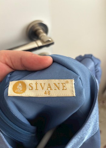 46 Beden mavi Renk Mavi Uzun Kollu Nakışlı Vintage Abiye Elbise