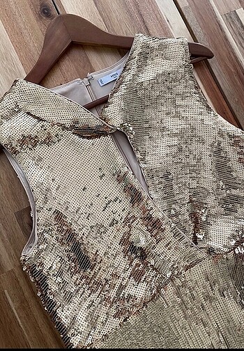 l Beden altın Renk Mango suit pullu elbise