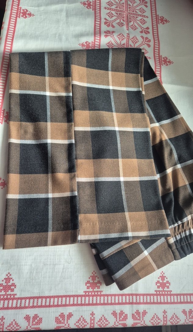 Düz Kesim Pilili Kahverengi Kareli Kadın Kumaş capri pantolon. - Görsel 2