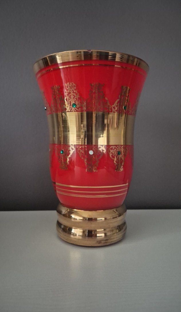 Kırmızı ve Altın Detaylı Vazo - Görsel 2