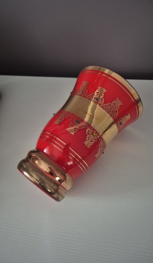 Kırmızı ve Altın Detaylı Vazo - Görsel 5