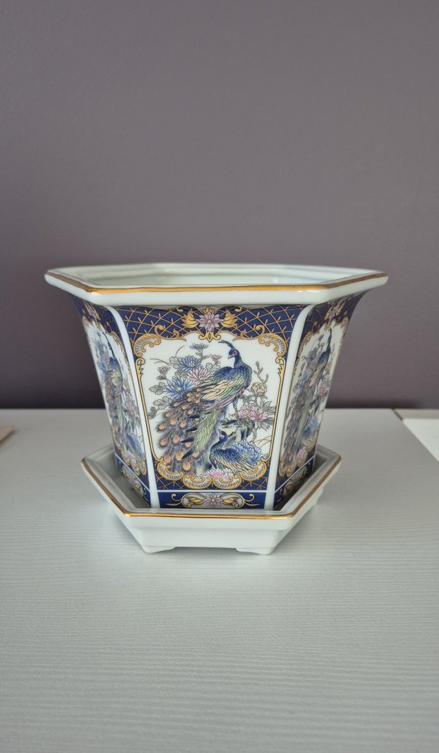 Koyu Mavi Tavuskuşu Desenli Vazo - Görsel 2