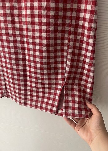 Diğer Bordo Kareli Drapeli Mini Elbise