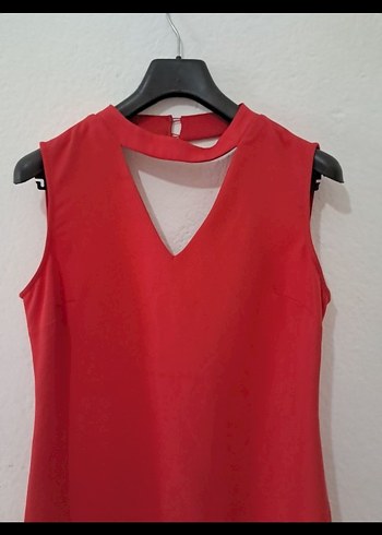 Kırmızı V Yaka Mini Elbise - Görsel 4