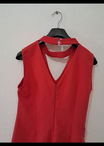 Kırmızı V Yaka Mini Elbise - Görsel 2