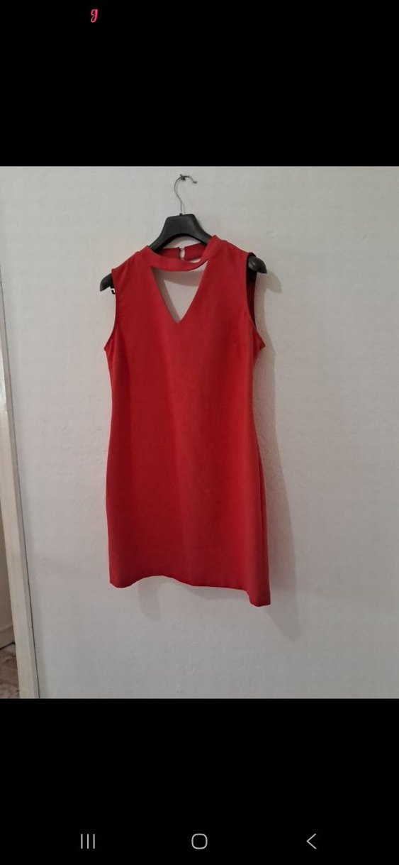 Kırmızı V Yaka Mini Elbise - Görsel 3