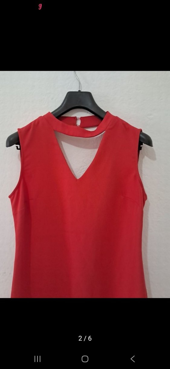 Kırmızı V Yaka Mini Elbise - Görsel 4