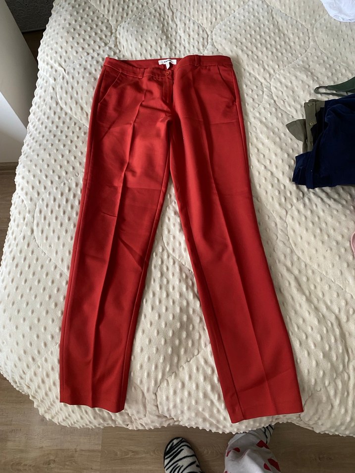 Kiremit rengi  Kadın Kumaş Pantolon Pilili - Görsel 4