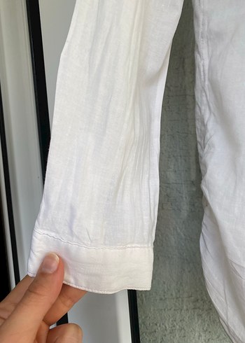 Kadın Beyaz Keten Uzun Kollu Gömlek - Görsel 2