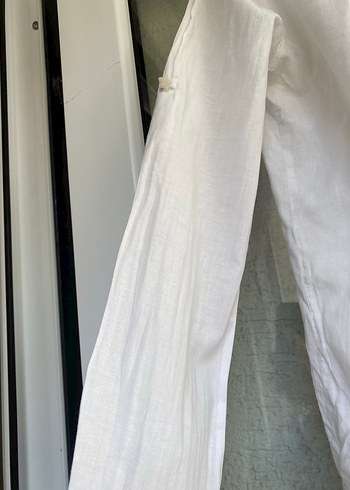 Kadın Beyaz Keten Uzun Kollu Gömlek - Görsel 6