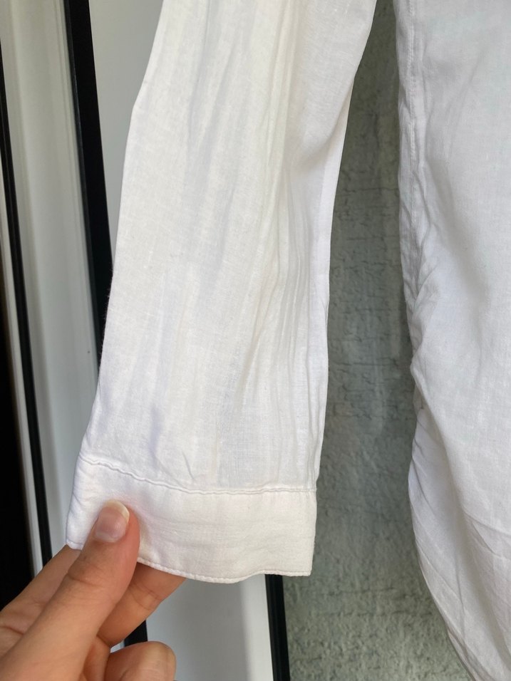 Kadın Beyaz Keten Uzun Kollu Gömlek - Görsel 2