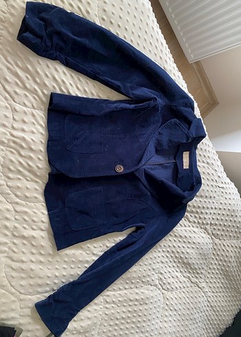 Düğmeli Mavi Süet Ceket - Görsel 4