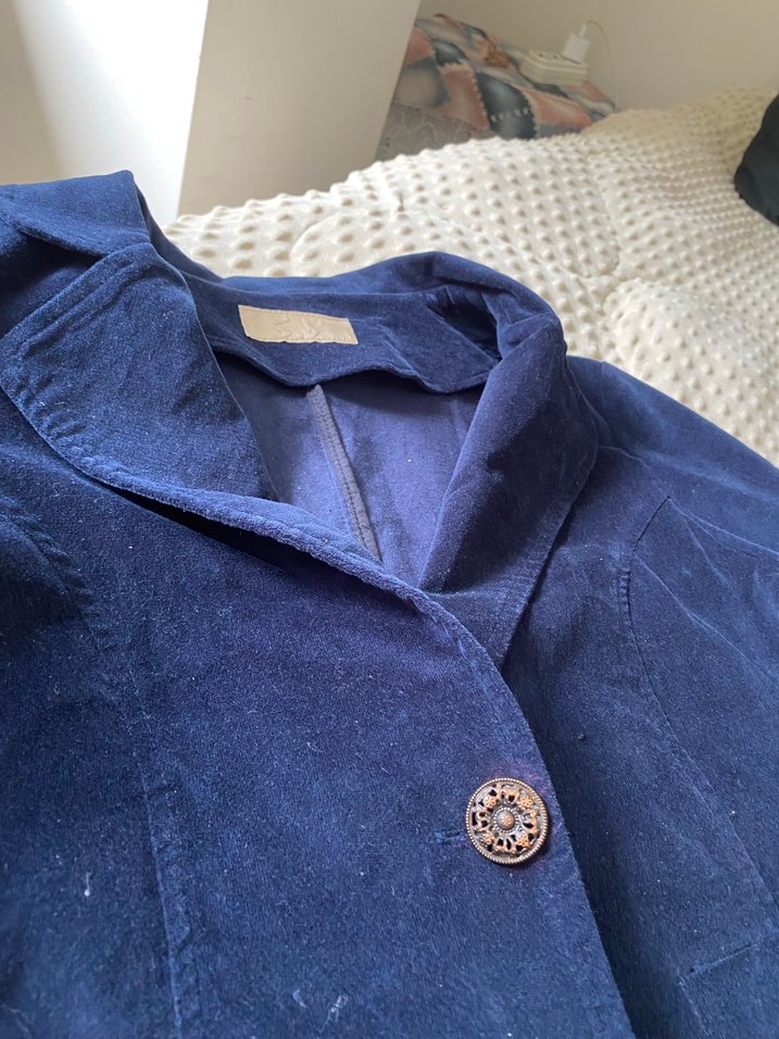 Düğmeli Mavi Süet Ceket - Görsel 2