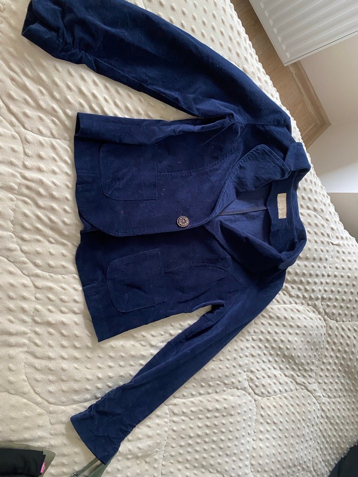 Düğmeli Mavi Süet Ceket - Görsel 5