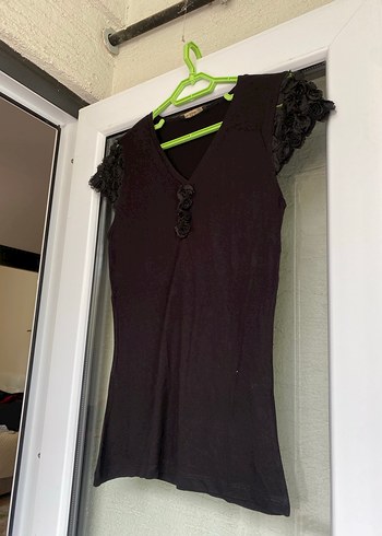 2 adet Dantelli Siyah Kısa Kollu Tişört - Görsel 5