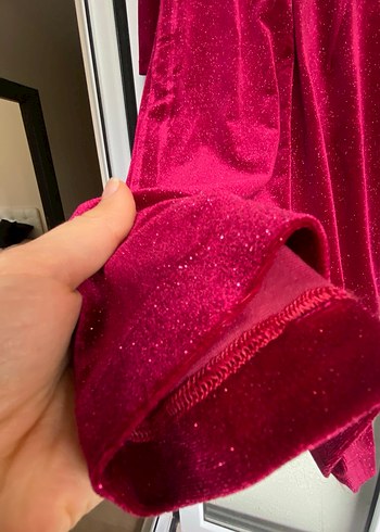 Bordo Parlak Ara kollu  Drapeli Kadın Elbise - Görsel 7